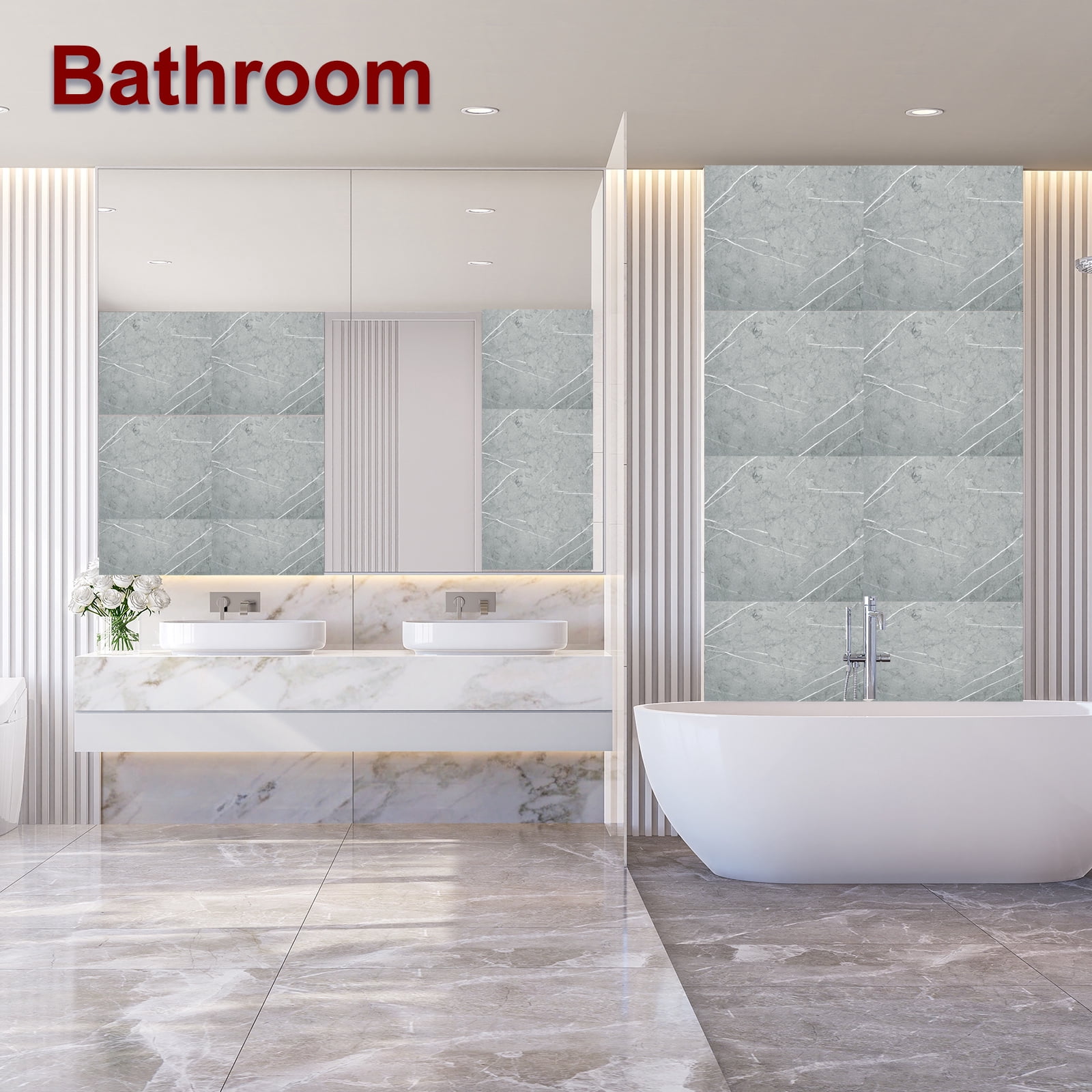 Uxcell 15Pcs Peel and Stick Marble Tiles, Waterproof Wall Panel Backsplash, 12"x12" Peel and Stick Shower Tiles for Bathroom, Palace Jade Design