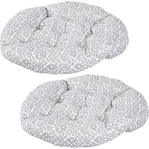 Sunnydaze Tufted Large Round Floor Cushion - Set of 2 - Unique Outdoor/Indoor Chair Cushions or Meditation Cushions - 300D Olefin with Polyester Fill - 22-Inch Diameter - Gray Damask