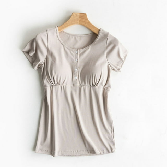 Jusqu'à 30 % de Rabais, Blouse Imprimée à Manches Courtes pour Femme, Design Aguichant et Décontracté à Boutons pour l'Été, Tenue de Maternité Polyvalente, Incontournable de Garde-Robe/coton, Beige, Sopatenor
