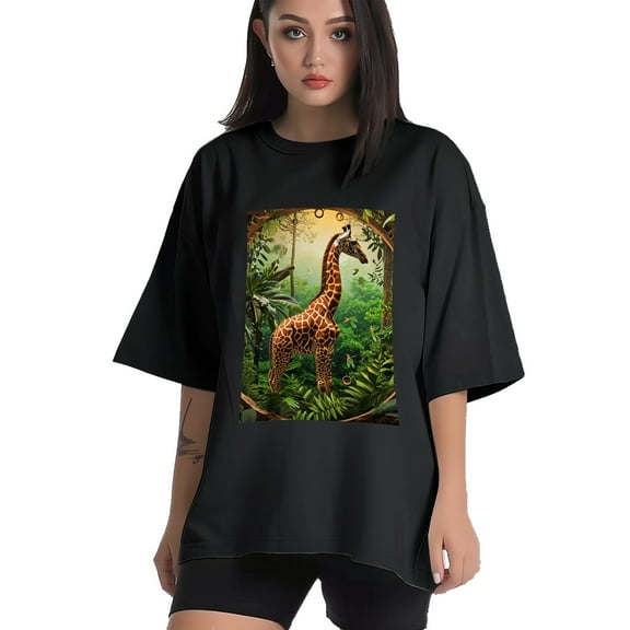 Plus Size Shirt for Women Black Tops for Women Short Sleeves Shirt for Women Giraffe (1) T Shirt Crewneck Shirt for Women XS