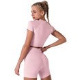 thumbnail image 3 of IBTOM CASTLE Women Workout Sets Yoga Outfits, Short Sleeve Crop Top + High Waisted Running Short Pants Gym Clothes Tracksuit, 2-Piece M Pink, 3 of 6