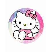 7.5" Round Pre-Cut Colorful Pink Hello Kitty Birthday Party Edible Image Cake Topper By TNCT