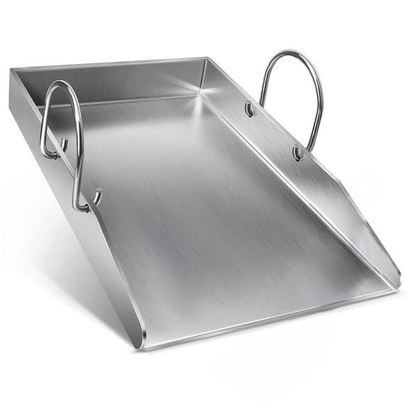 11.8" x 15.8" Griddle/Plancha Grill Plate – 4 mm Thick Stainless Steel BBQ Griddle Accessory with Removable Handles for Gas & Charcoal Grills