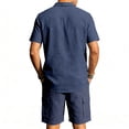 thumbnail image 4 of Men'S Short Sleeve Solid Color Workwear Button Down Shirt With Multiple Pockets And Cargo Shorts Set For Summer Casual Wear,Navy,XXL, 4 of 6
