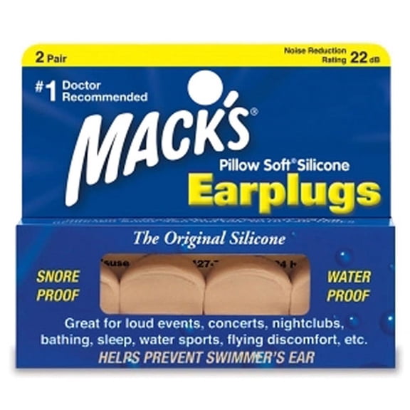 Mack's Pillow Soft Silicone Earplugs – 2 Pair, Beige – The Original Moldable Silicone Putty Ear Plugs for Sleeping, Snoring, Swimming, Travel, Concerts and Studying | MADE IN THE