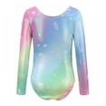 thumbnail image 2 of Kids Girls Gymnastics Bodysuit Ballet Leotard Dancewear Long Sleeve Tie-dyed Gym Suit Onesies Training Suit for Dance 5-12Y, 2 of 8
