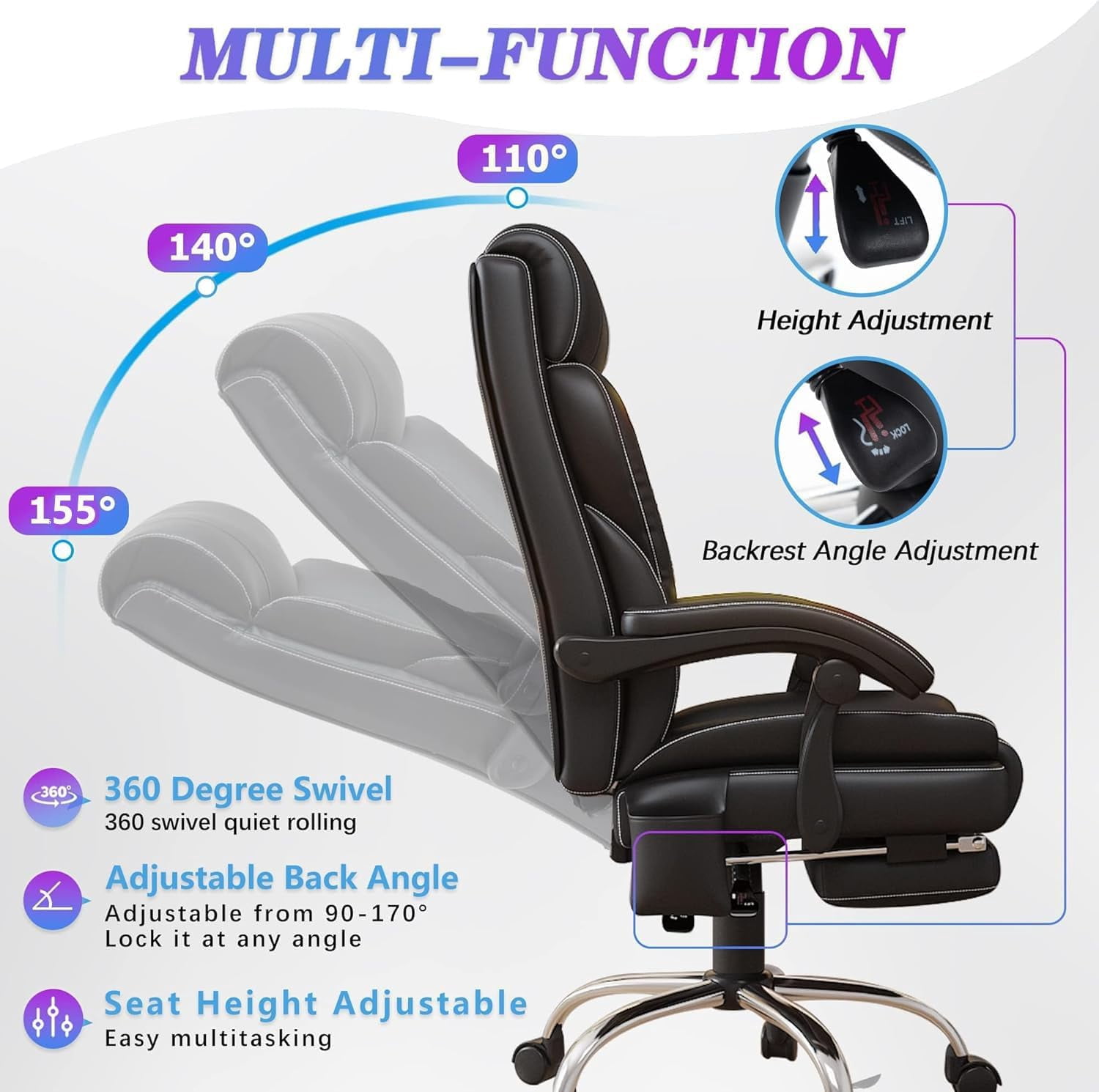 Eliantte Reclining Massage Office Chair with 7 Points Vibration and Wheels, Home Office Desk Chairs, 350lb