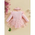 thumbnail image 4 of aturustex Infant Baby Girls One piece Romper Dress 1M 3M 6M 9M 12M Newborn Long Sleeve Crew Neck Jumpsuits Mesh Lace Patchwork Bodysuits and Cute Headr Little Girl Loose Casual Daily Clothes, 4 of 7