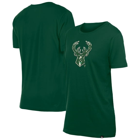 Women's New Era Hunter Green Milwaukee Bucks Glam Game Flower T-Shirt