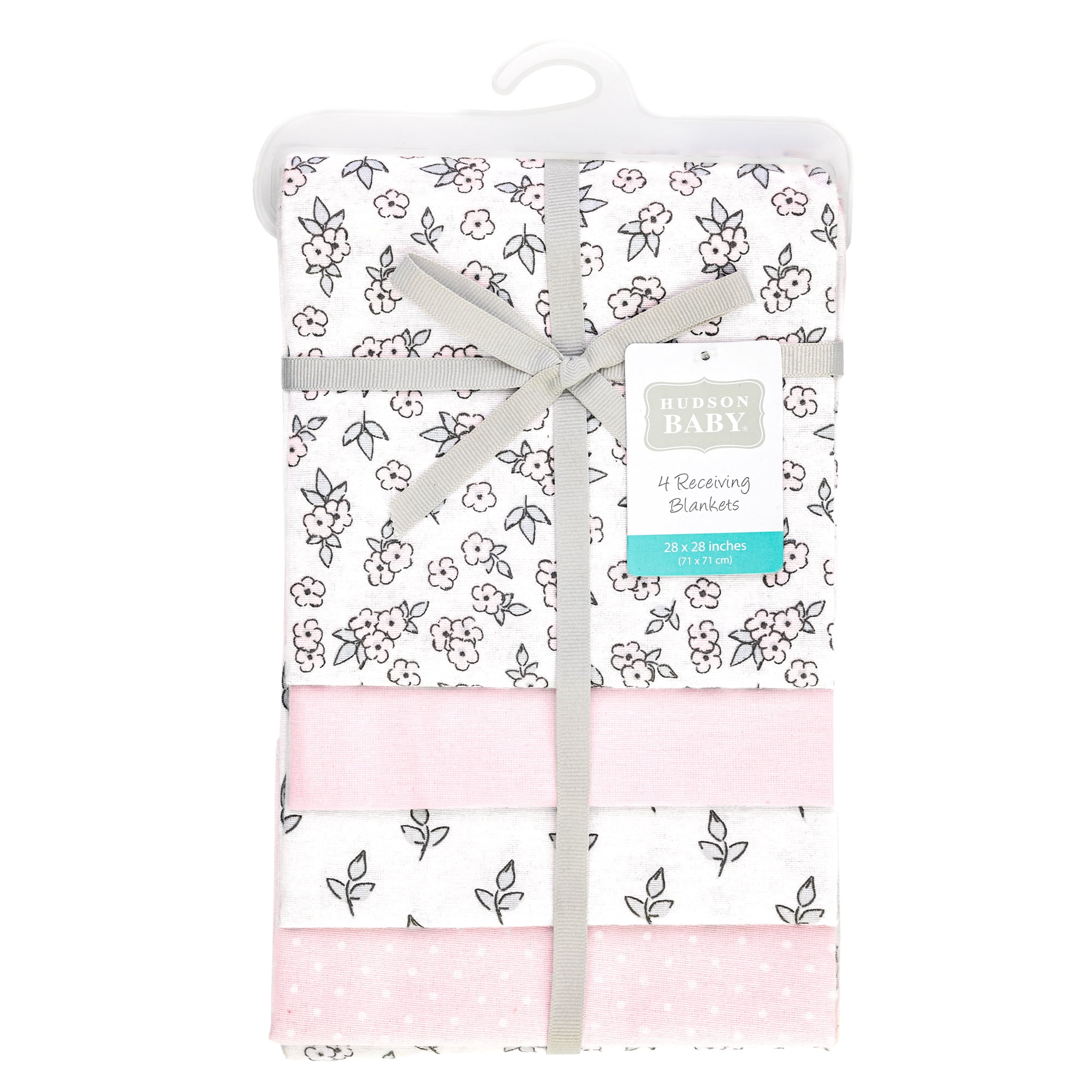 Hudson Baby Girl Cotton Polyester Flannel Receiving Blankets 4-Pack, Pink Primrose, One Size