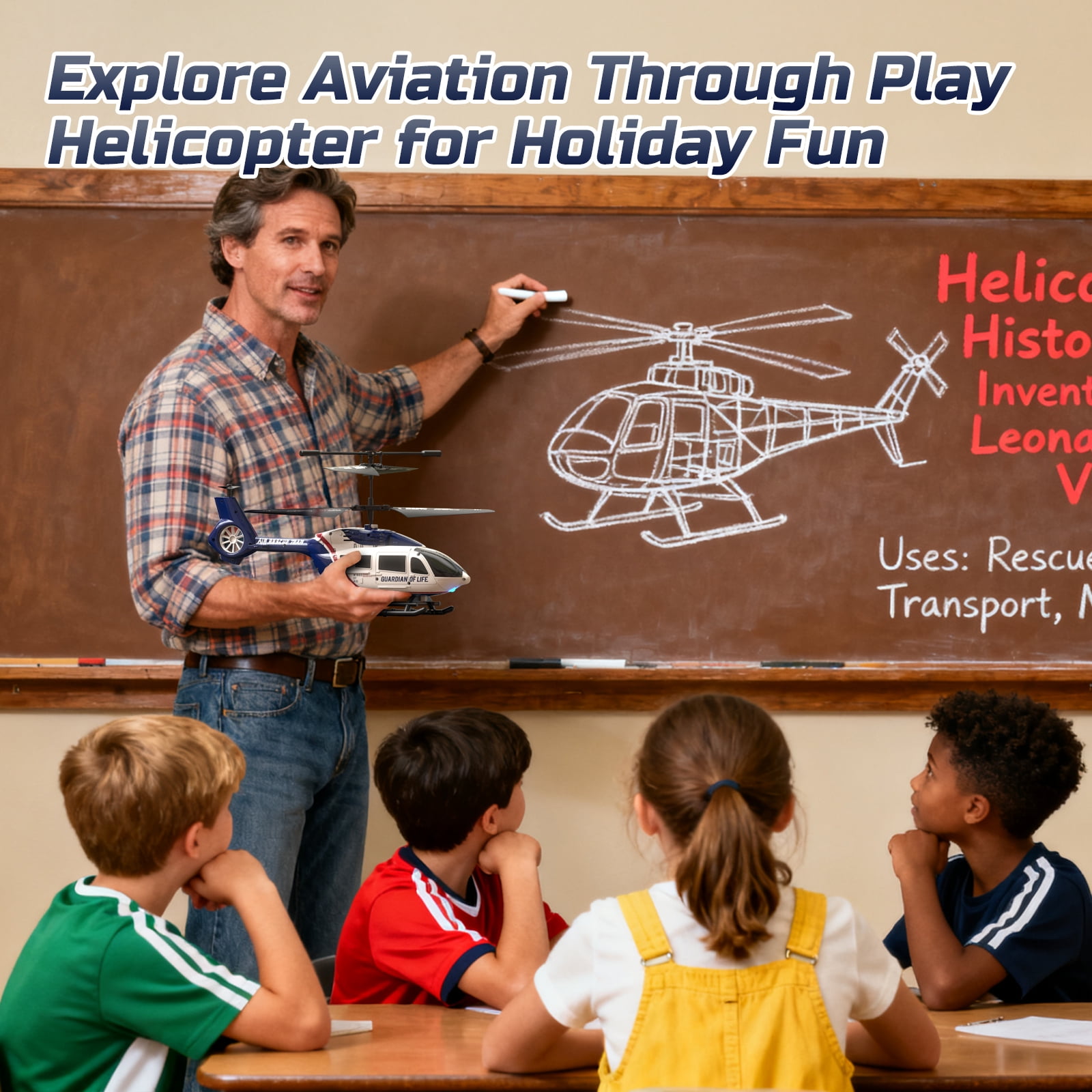DEERC RC Helicopter for Adults,Rescue Remote Control Helicopter for Kids 8-12, Toy Helicopters RC with LED Lights, 2 Batteries, Altitude Hold, 2.4GHz Military Style for Indoor, Ideal for Birthday