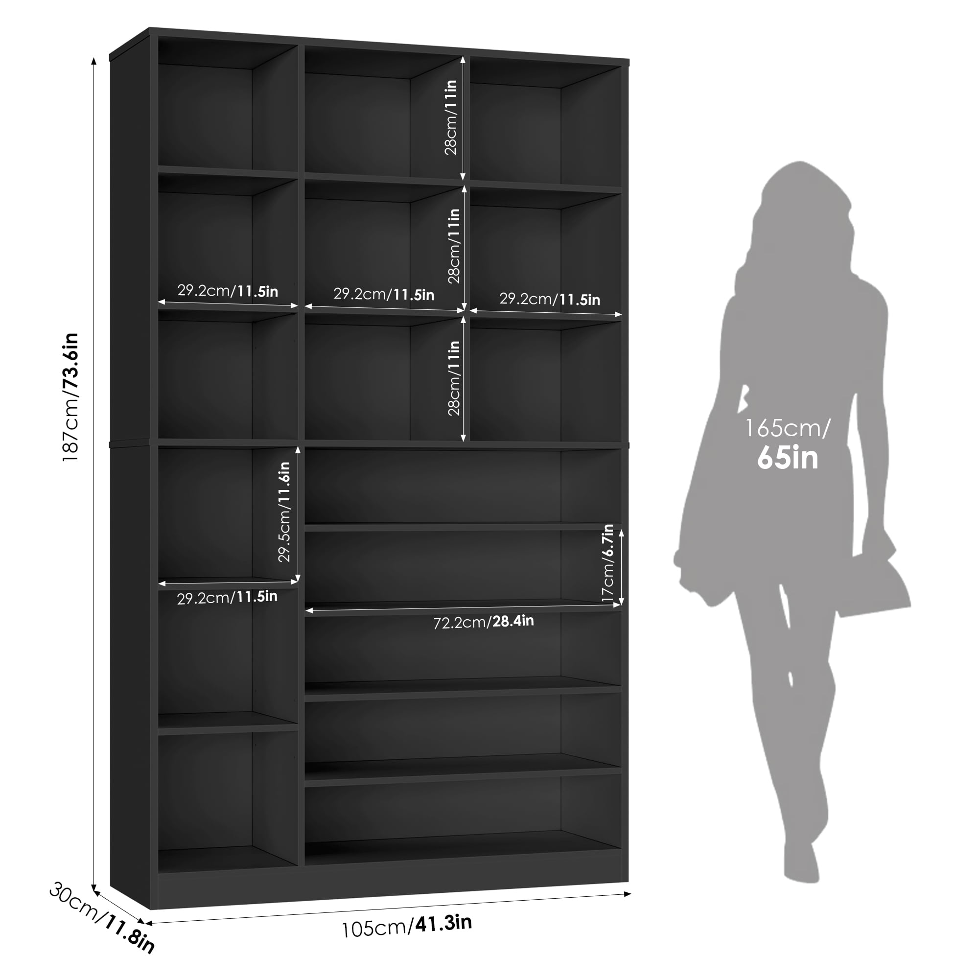 Hiphuta 74" Tall Shoe Storage Cabinet, 6 Tier Shoe Rack Organizer with Adjustable Shelves, Cube Storage Cabinet for Entryway Bedroom Living Room, Black