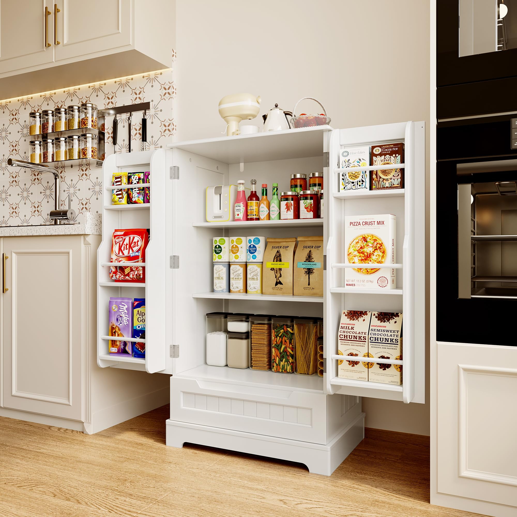 Pantry Cabinet Lofka 41 Kitchen Pantry Storage Cabinet with 2 Door 1 Drawer White