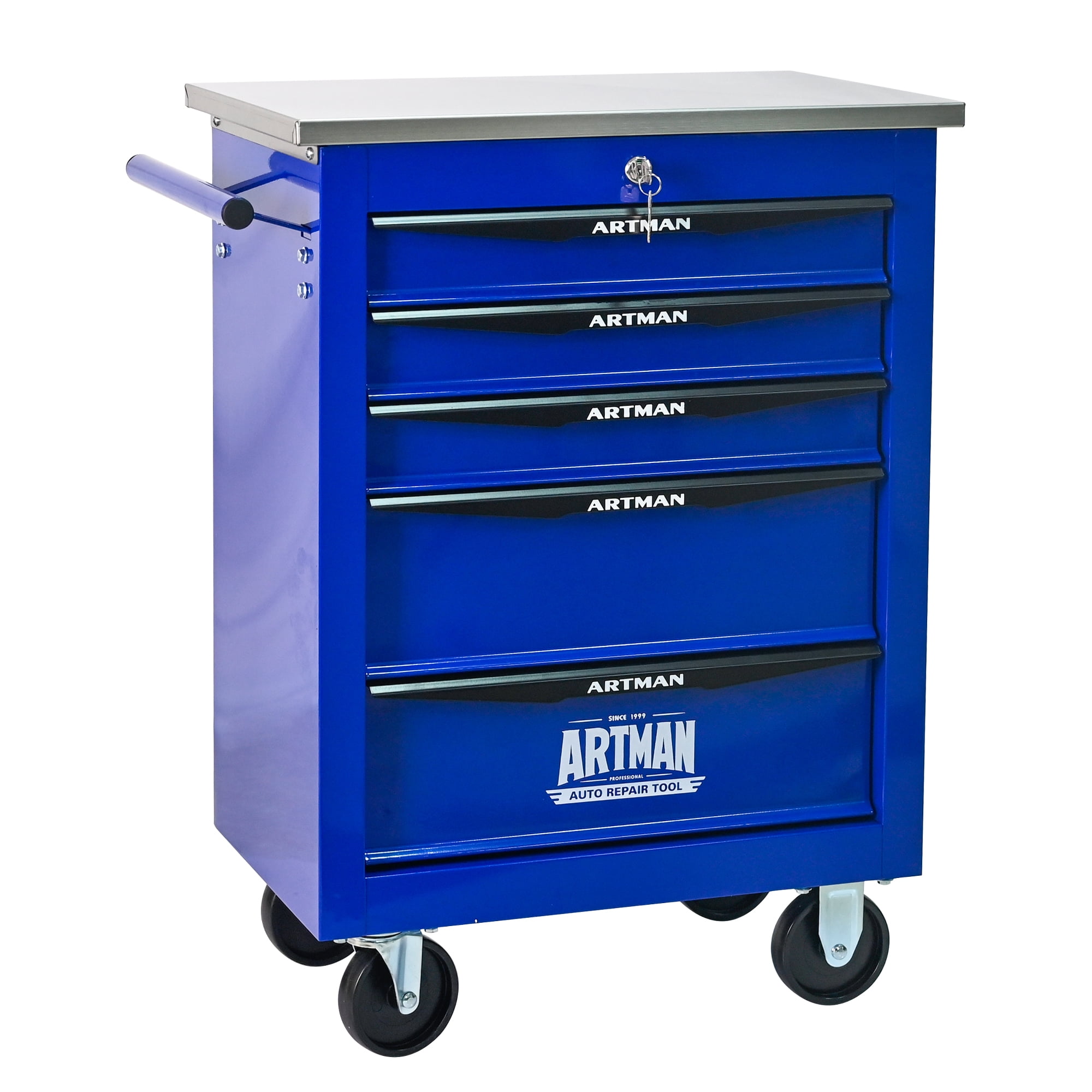 ARTMAN 5 Drawers Steel Storage Rolling Tool Chest Cabinet Cart with Wheels and Stainless Steel Roof