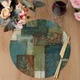 thumbnail image 3 of Teal Green Boho Round 13 Inch Placemats Set of 2, Color Block Geometric Modern HeatResistant Non Slip Place Mats for Dining Table, Wipeable Braided Kitchen Table Mats for Housewarming, 3 of 9