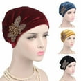 thumbnail image 4 of Perles Fleurs Femmes Cancer Chimio Velours Chapeau Musulman Bonnet Turban Tête Cape d'Emballage, 4 of 10