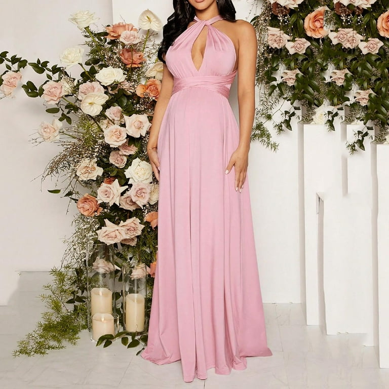 slim fit dress slacks Pink Satin Short Sleeve Maternity Wrap Gown for A Baby Shower XL / Pink main image 1