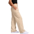 thumbnail image 4 of Favoffer Women Cotton Linen Wide Leg Pants Elastic Waist Front Button Pants Straight Tube Business Casual Slacks for Spring Daily, 4 of 8