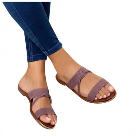

Womens Flat Slide Sandals Summer Fashion Sandals Comfy Style Open Toe Two Strap Slip On Flat Sandals Warm-weather Favorite