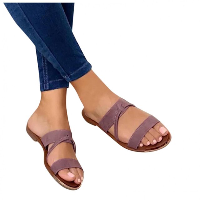 Womens Flat Slide Sandals, Summer Fashion Sandals, Comfy Style Open Toe Two Strap Slip On Flat Sandals Warm-weather Favorite