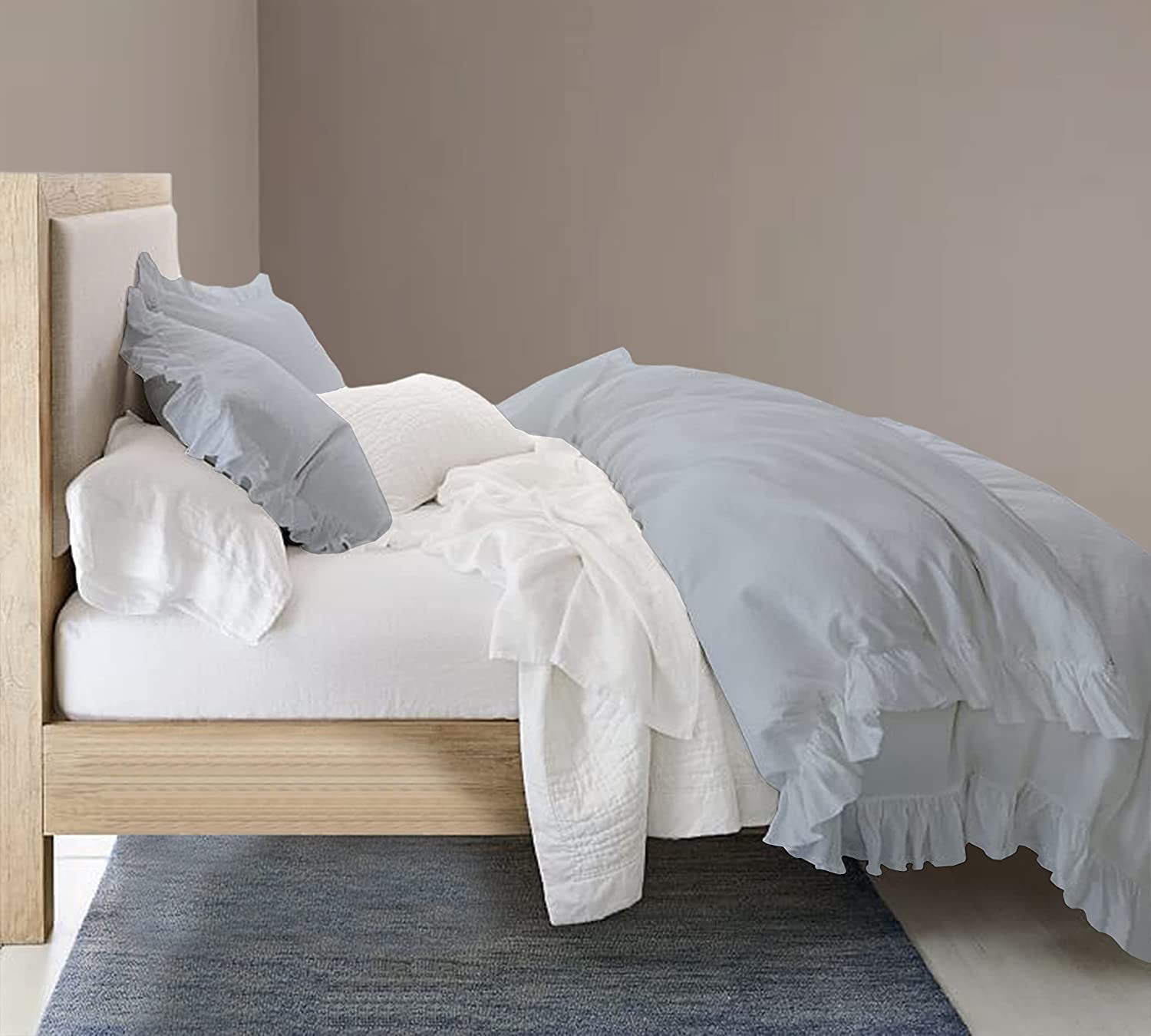 Delara Organic Cotton Duvet Set, 300 Thread Count, GOTS Certified, 3-Piece Ruffled Duvet cover with 2 Shams