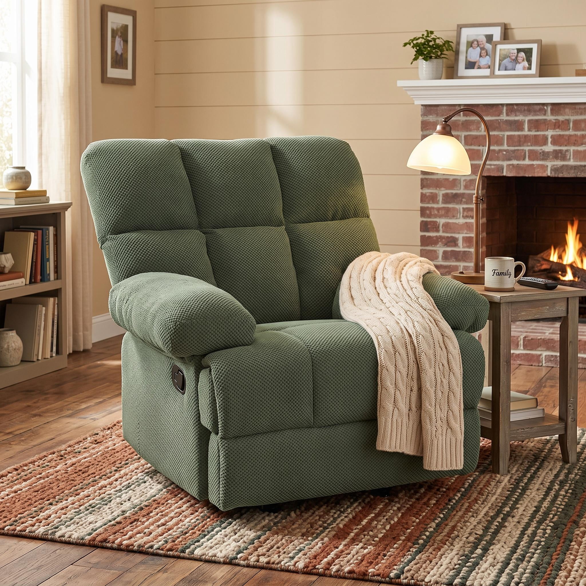 Homy Casa Manual Rocking Recliner Chair, Upholstered Lounge Seat for Nursery or Bedroom, Green