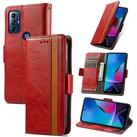 Allytechgroup Moto G Play 2024 Wallet Case, RFID Blocking Cards Holder Vintage PU Leather Folio Flip Stand Shockproof Magnetic Closure Wallet Case for Motorola Moto G Play 2024, Red