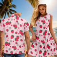 thumbnail image 4 of Garronmavis Couple Outfits Matching Sets Short Sleeve Shirt for Men Size S Pink Strawberry Summer Beach Shirts and Women Beach Vacation Casual Sundress Mini Tank Dress, 4 of 7