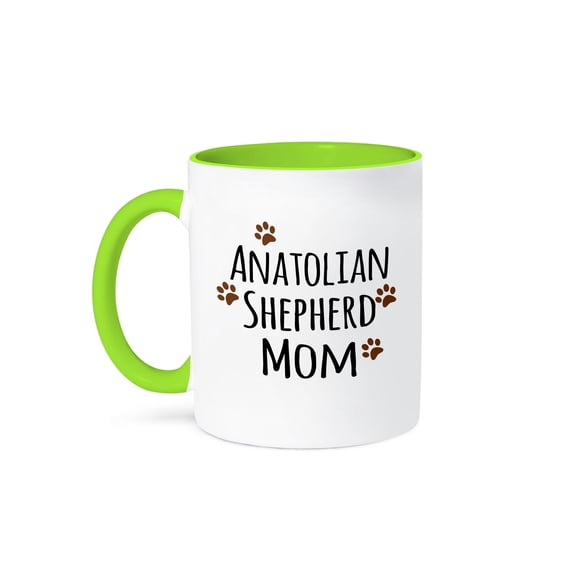 3dRose, Anatolian Shepherd Dog Mom by breed - muddy brown paw prints - doggy mama love - doggie lovers, 11oz Two-Tone Green Mug