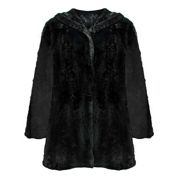 Induceren Eik Trojaanse paard Black Faux Fur Plush Swing Jacket With Hood - Walmart.com