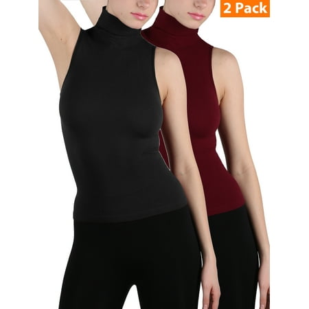 Download EK-TANCO - 2-Pack Women Sleeveless Ribbed Mock Neck ...