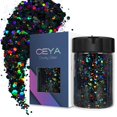 thumbnail image 1 of Ceya Holográfica Chunky Glitter 4.9oz/ 140g Negro Craft Glitter Polvo Mezclado Grueso Escamas Finas Lentejuelas de Uñas Iridiscentes para Arte de Uñas Cabello Resina Epoxi Vasos Pintura Limo Decoració, 1 of 4
