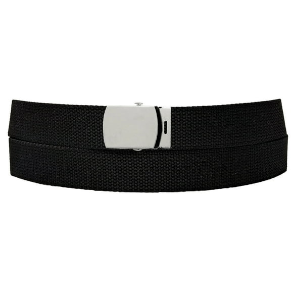 Silver Chrome Buckle Black Adjustable Canvas Web Belt With Metal Buckle 32 to 72