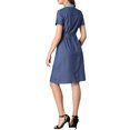 thumbnail image 4 of Allegra K Women's Pan Collar Button Down Belted Short Sleeve Denim Shirt Dress, 4 of 7