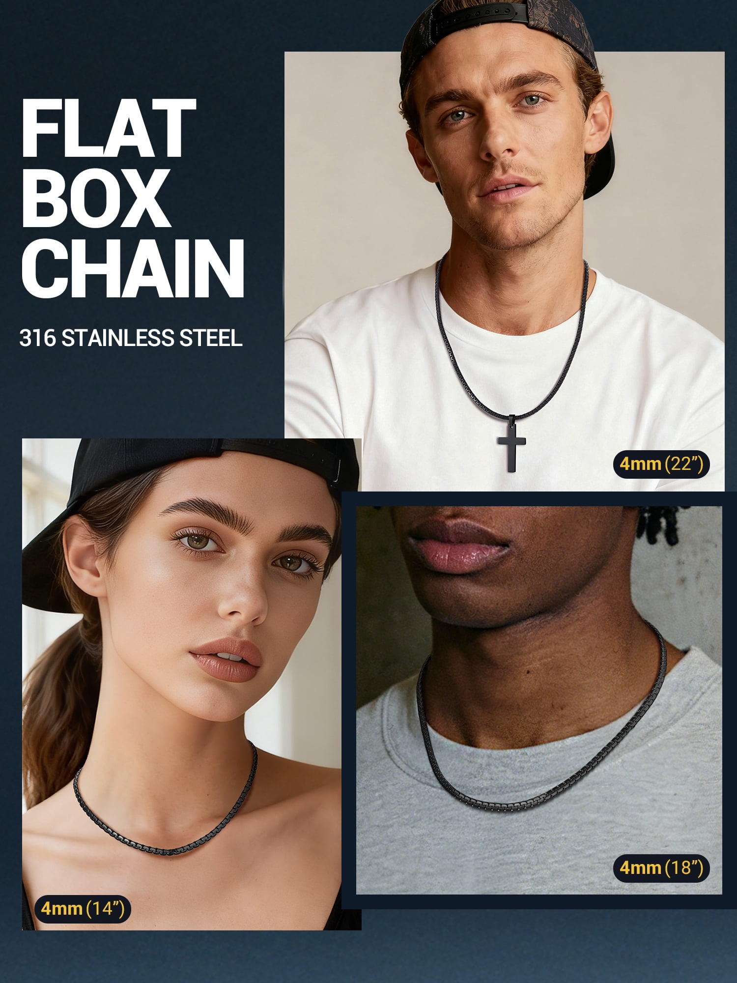 PROSTEEL Mens Chain Stainless Steel Round Link Chain Black Necklaces 4mm Non-tarnish Hypoallergenic Birthday Valentines Father Day Jewelry Gift for Dad Husband 14 Inch
