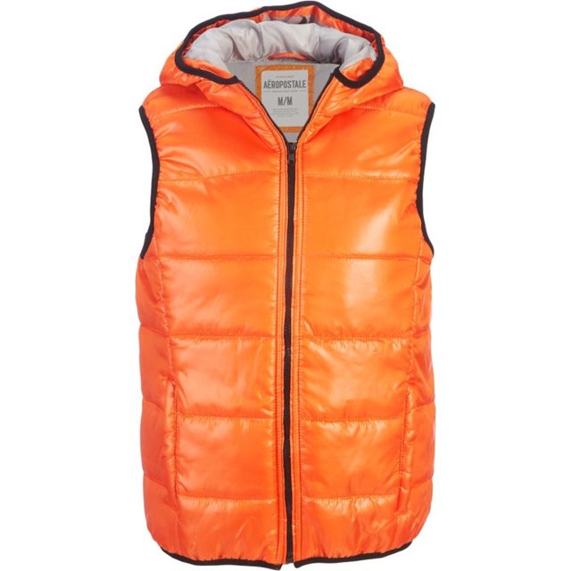 Aeropostale - Chaleco acolchado con capucha y cremallera completa para hombre, naranja, pequeño Aeropostale Chaleco acolchado