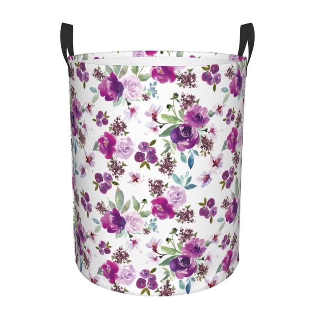 Fotbe Violets Flowers Cesto de Ropa con Asas, Cesto Impermeable de Gran Capacidad, Bolsa de Lavado para Dormitorio, Cesto de Ropa con Ruedas y Asas-Medium
