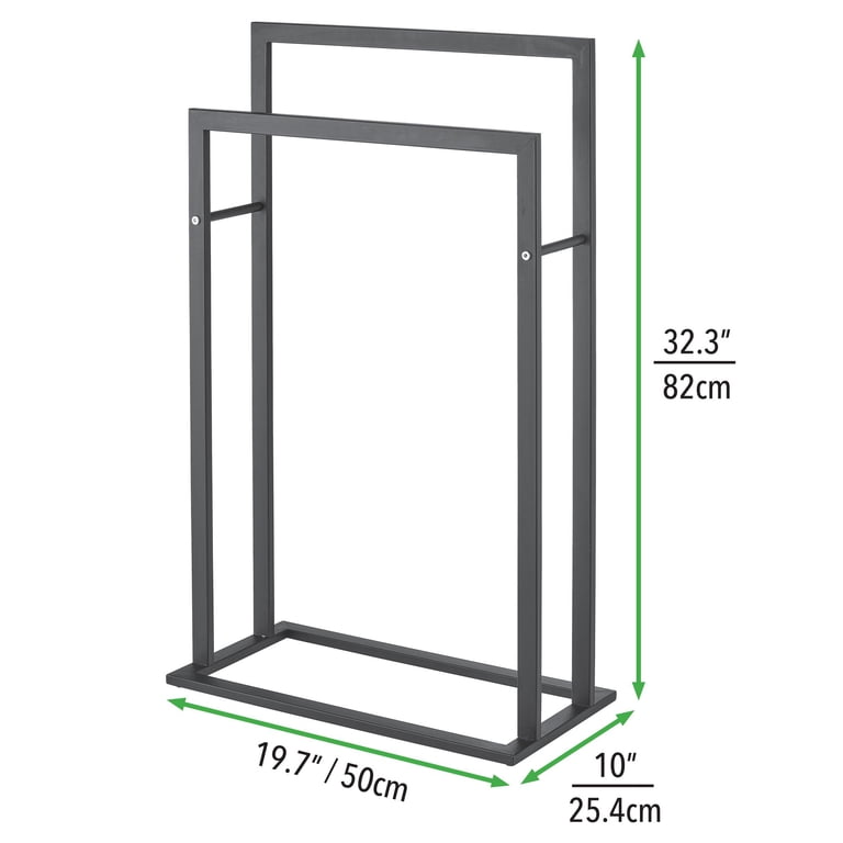 Relaxdays Free-Standing Towel Rack - 2 Rails, Steel Frame Black/Silver, 78x44x20 Cm, No Drill Needed