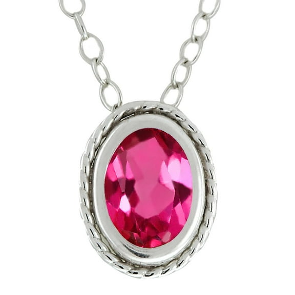 Gem Stone King 1.00 Ct Oval Cut Mystic Pink Topaz 925 Silver Pendant Necklace for Women With 18 inch Silver Chain
