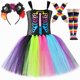 thumbnail image 4 of Disfraz de esqueleto para niños, vestido de tul con tutú y huesos de arcoíris coloridos, disfraces de esqueleto fantasma para Halloween para niñas, vestidos elegantes para niñas pequeñas, 4 of 5