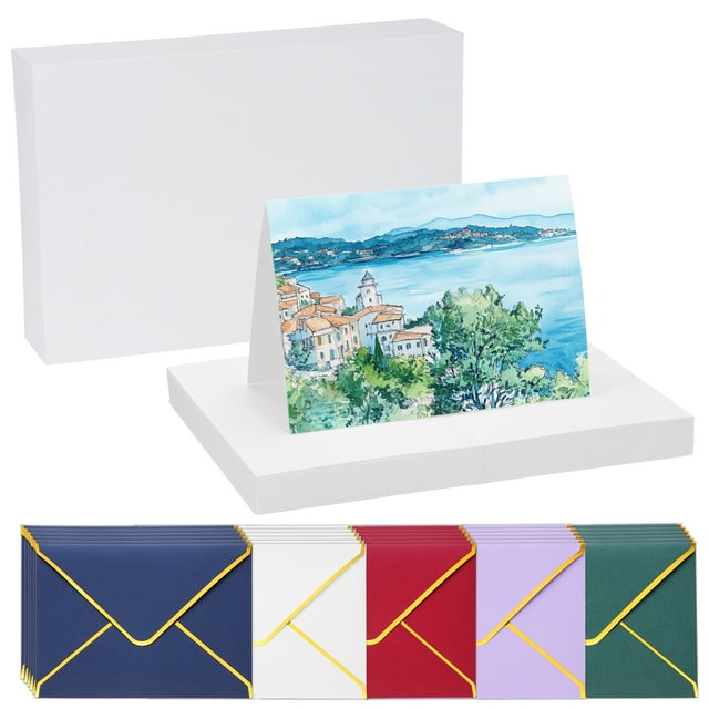 Uxcell 40 Sets Watercolor Cards with Multicolor Envelopes 5x7 Inch Foldable Size(White Box)