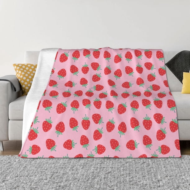 Balery Hand Drawn Strawberry Manta de Franela con Dibujo, Lujo Ultra Suave y Cálido, Antipelusa y Resistente a las Arrugas para Cama, Sofá, Camping -60"x50"