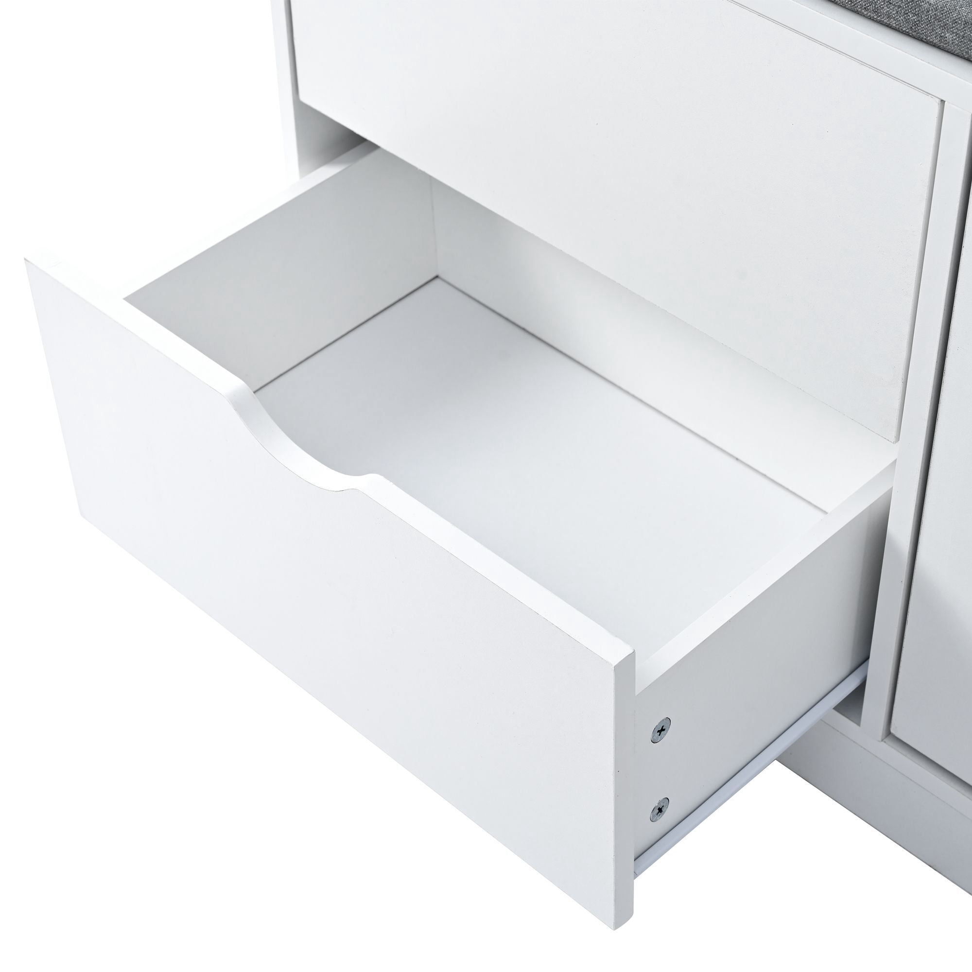 DEALTOPS Modern Hall Tree with Soft Bench, Entryway Coat Racks with Drawers and Shoe Cabinet, White