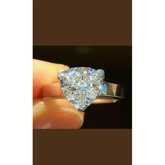 KING JEWERY Trillion Cut White Lab-Created Diamond Engagement Rings 3.50 ct. t.w. 925 Sterling, Sterling Silver