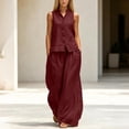 thumbnail image 5 of Mifsaly Two Piece Vacation Sets for Women Sleeveless Button Down Shirt and High Waisted Wide Leg Palazzo Pants Lightweight Flowy Summer Matching Lounge Outfits with Pockets Wine,S, 5 of 7