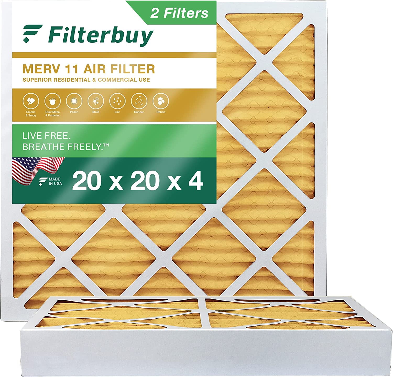 20x20x4 Air Filter MERV 11 Allergen Defense (2Pack), Pleated HVAC AC
