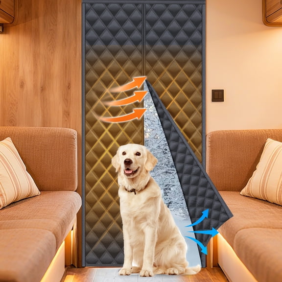 Magnetic RV Insulated Door Cover for Winter, Fit Door Size Largest 30'' x 73''(Curtain 33'' x 75''), Thermal Insulated RV Door Curtain, Water-Resistant Thermal Insulated Blanket for RV Camper Trailer