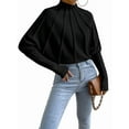 thumbnail image 3 of Women Knitted Bat Sleeve Solid Long Sleeve Mock Neck Sweaters Black S, 3 of 7