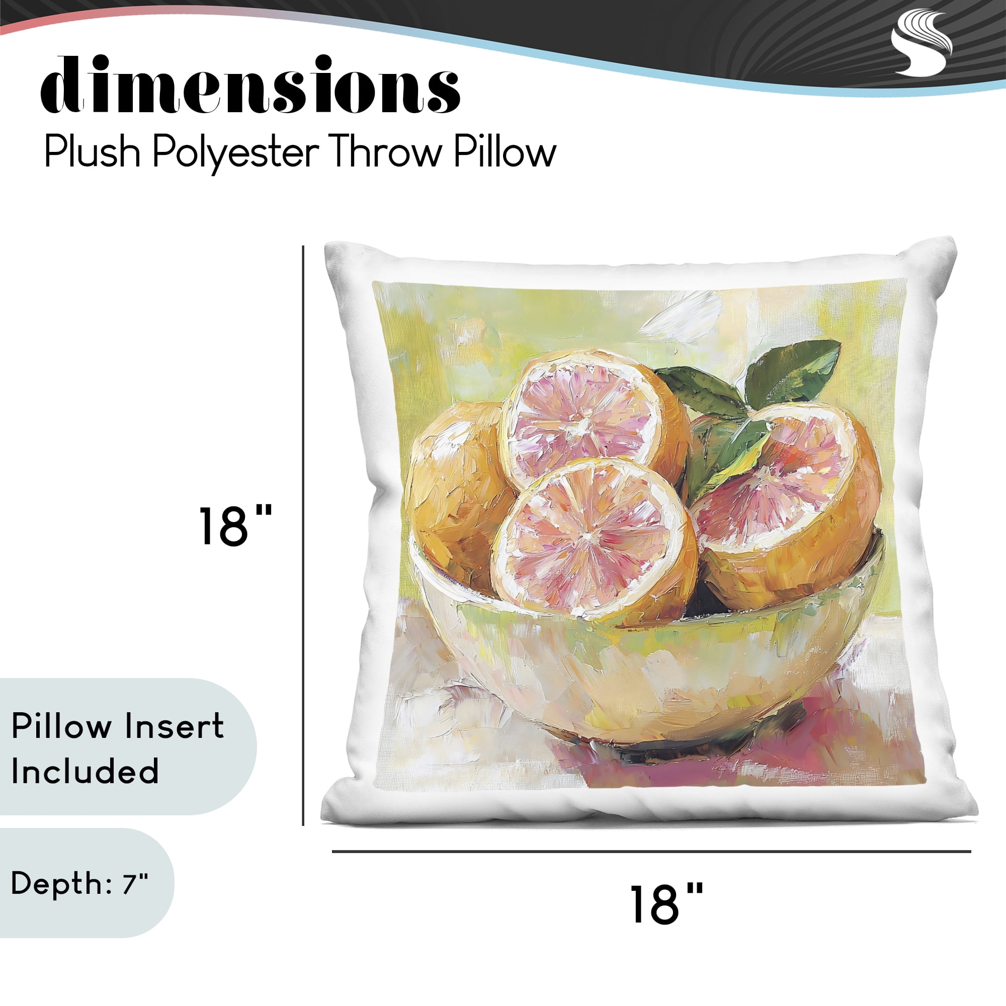 Stupell Industries Bold Grapefruit in Ceramic Bowl Decorative Printed Throw Pillow, design by Riley B, 18 x 7 x 18