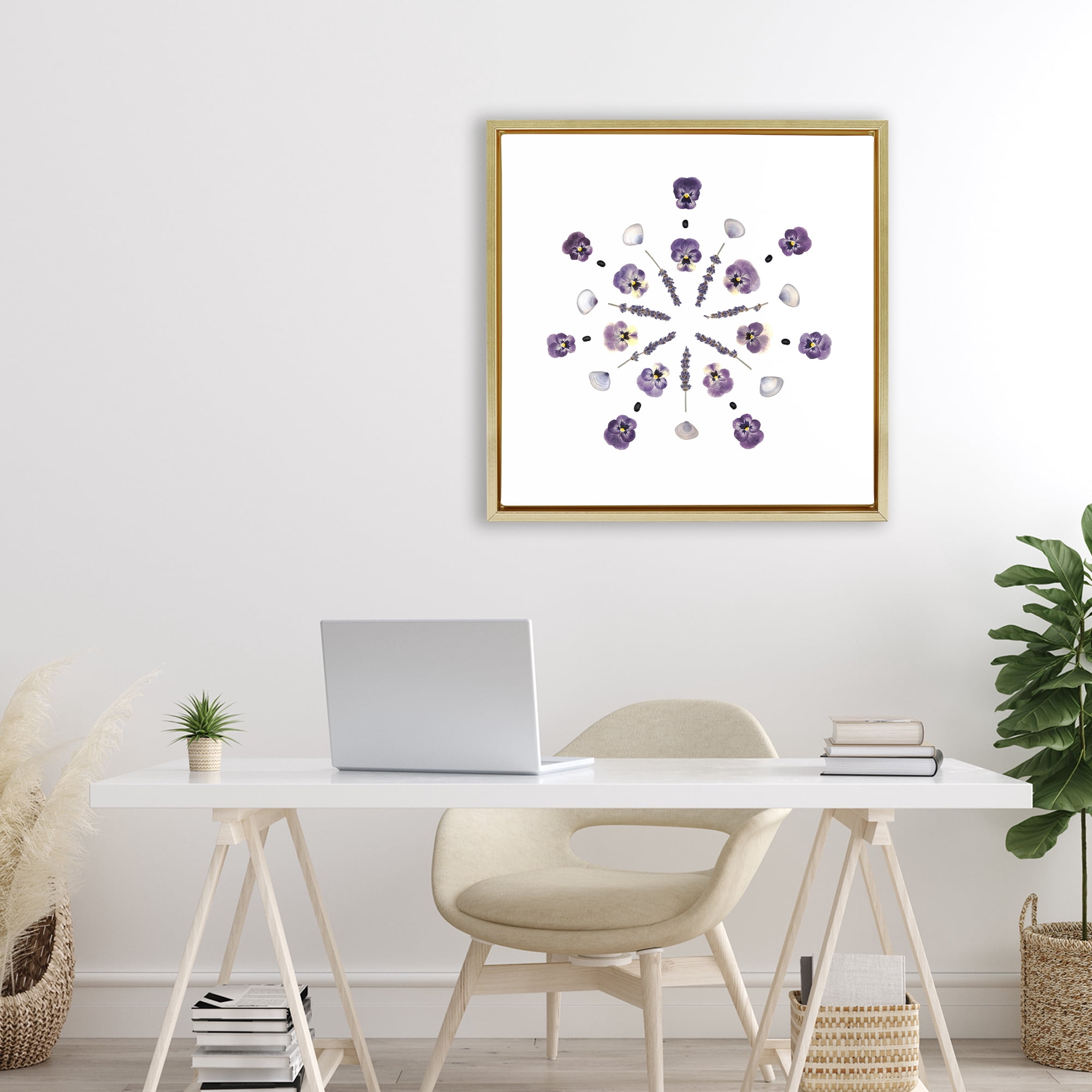 Stupell Industries Pansies & Lavender Symmetry Gold Framed Floater Canvas Wall Art, design by Beth Adoette